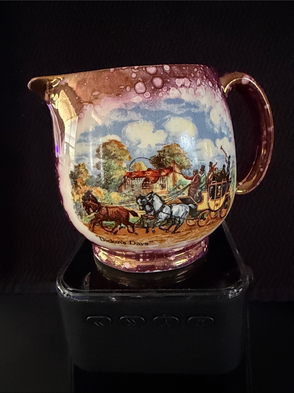 Vintage Gray’s Pottery “Dicken’s Days” Purple Lustre Porcelain Pitcher